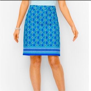 Talbots Women's A-Line Geo Floral Blue Print Skirt cotton  Canvas Lined Size 4